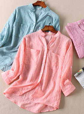 绵软~秋季薄款提花镂空衬衫女V领口袋百搭纯色可挽长袖衬衣WA3148