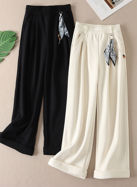 780克~韩系文艺风加绒加厚显瘦窄版直筒裤女冬新高腰时尚长裤3235