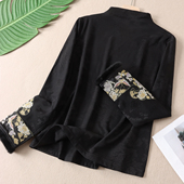 典雅端庄新中式 提花薄绒半高领t恤女冬洋气金丝刺绣打底上衣X34