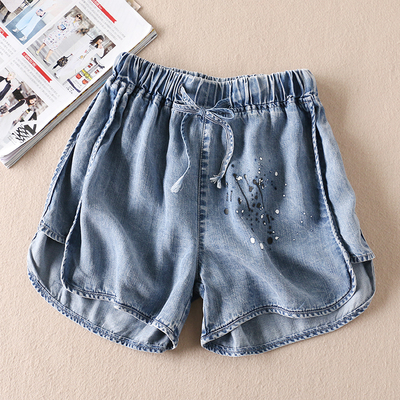 夏新泼墨印花牛仔短裤简约百搭