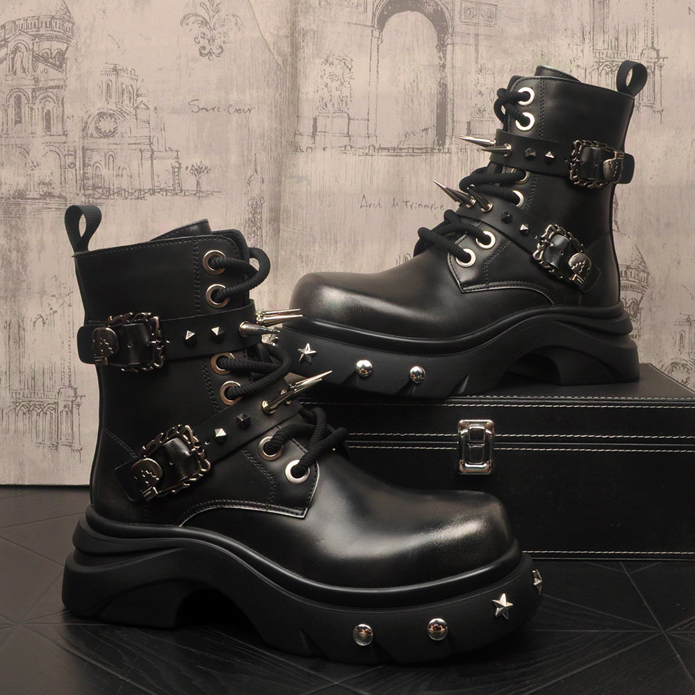 朋克风马丁靴男2026春季厚底内增高工装靴新款潮流炸街时尚男靴子
