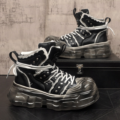 时尚原创超火男板鞋高帮厚底增高潮鞋小众网红爆款青年运动休闲鞋