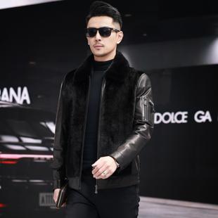 海宁真皮衣男整貂水貂毛领真皮毛一体山羊皮夹克鹅绒内胆加厚外套