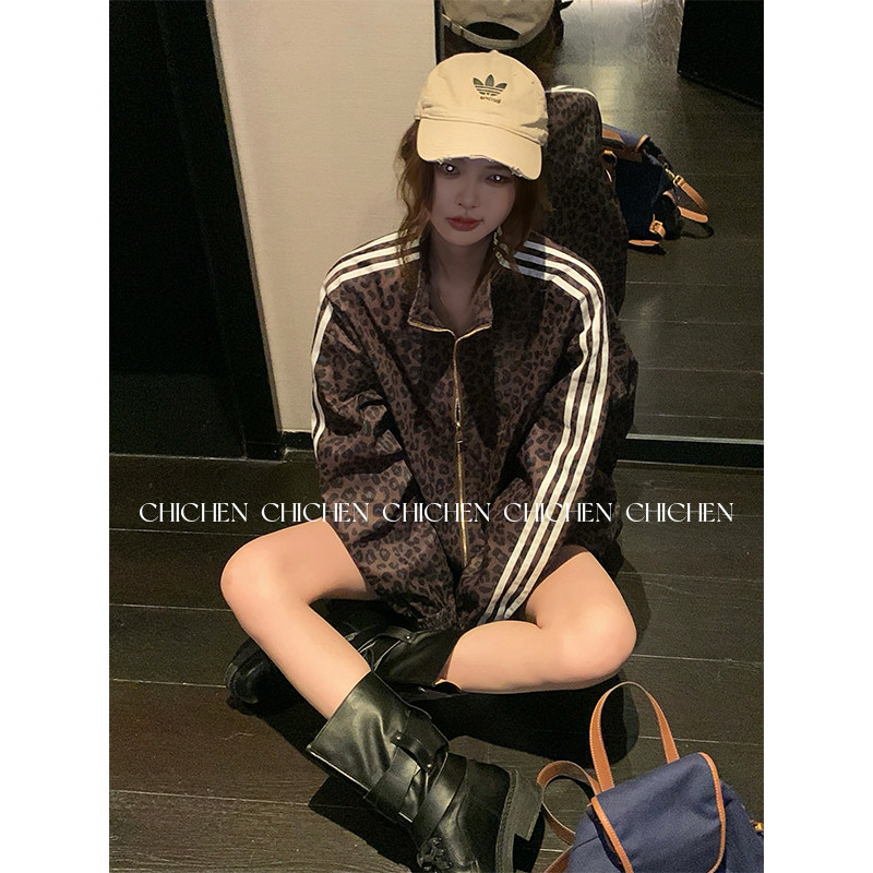CHICHEN晨妍 豹意思 豹纹运动外套女2025新款秋漂亮休闲夹克上衣