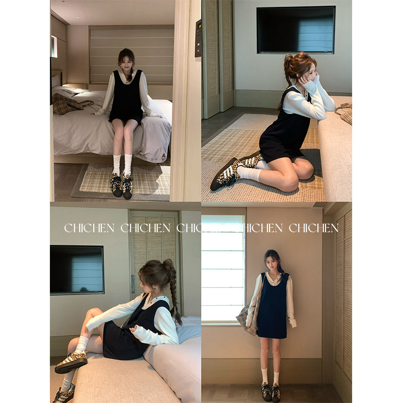 CHICHEN-100%纯棉 ROW风H型汤勺 U 领背心式连衣裙