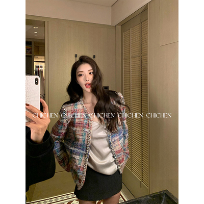 CHICHEN-限定小香-轻奢中古香！重工水钻粗纺编织小香风外套
