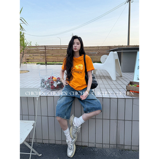 T恤女夏季 CHICHEN晨妍 海岛风花朵字母印花短袖 wine 上衣 summer