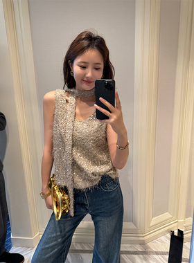 CHICHEN晨妍 闪亮缪斯 设计感珠片针织衫吊带背心女新款无袖上衣