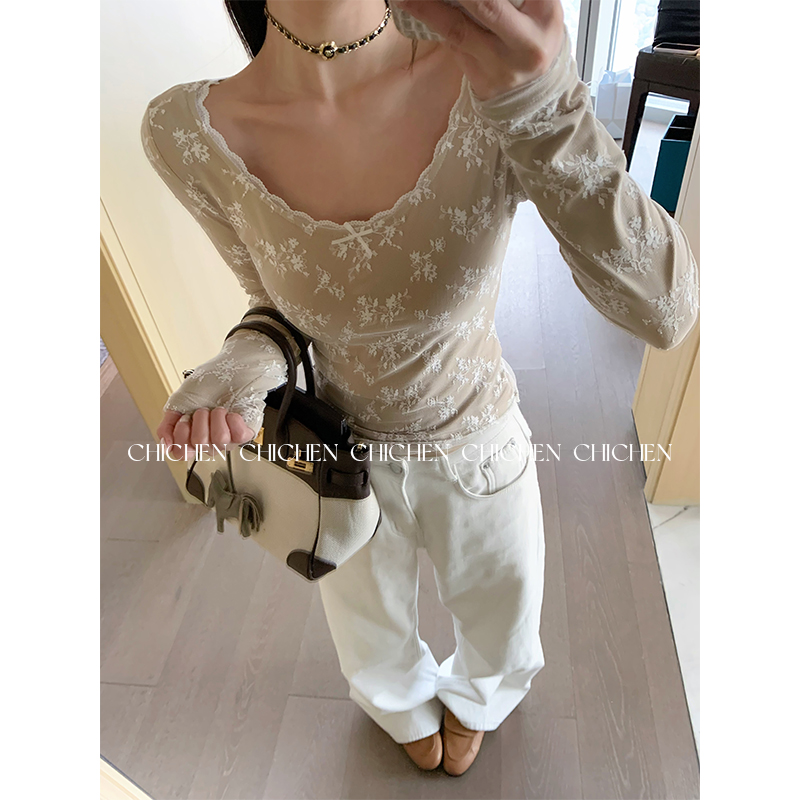 CHICHEN-内搭小巧思-纯欲蕾丝内搭磨毛长袖