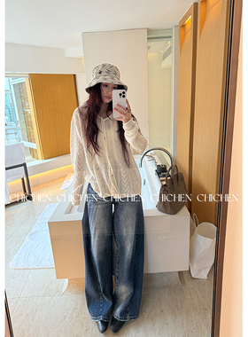 CHICHEN晨妍 开场神裤 宽松蓝色牛仔裤2025新款女秋高腰直筒裤子