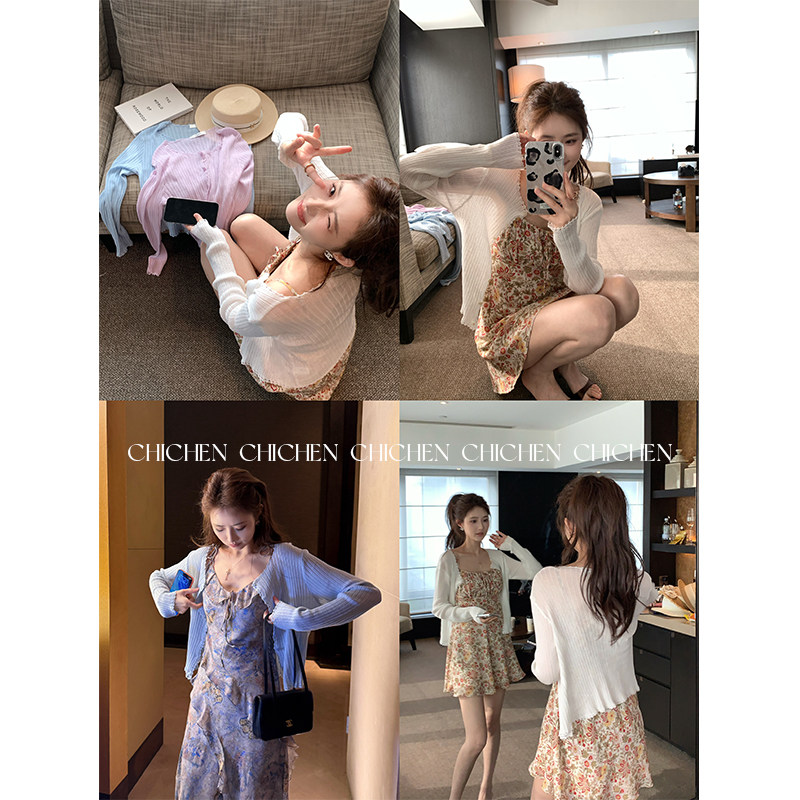 CHICHEN-香榭椿野~ 温柔韩系手工钩花针织开衫