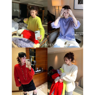 CHICHEN 重磅高克重奢感羊绒羊毛桑蚕丝圆领毛衣