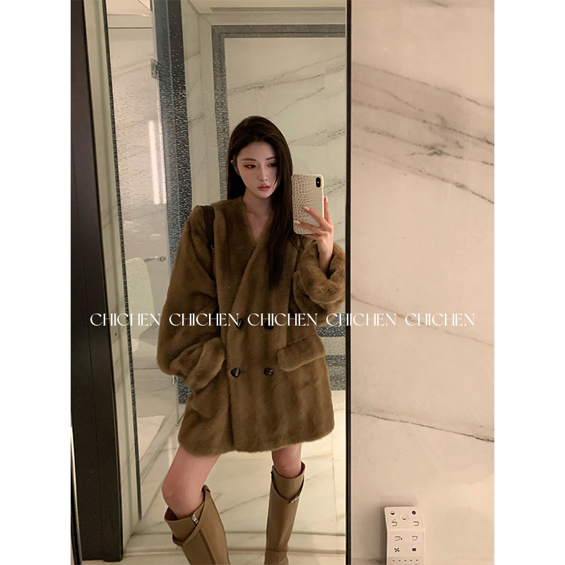 CHICHEN-仿水貂毛抽刀工艺皮毛一体外套,女装/女士精品,短外套,淘宝优惠券,粉丝福利购,淘宝优惠卷