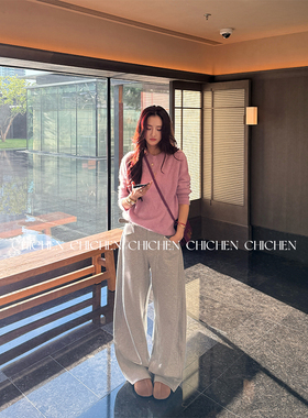 CHICHEN晨妍 腰封裤 弯刀裤卫裤女2025新款秋季休闲阔腿灰色裤子