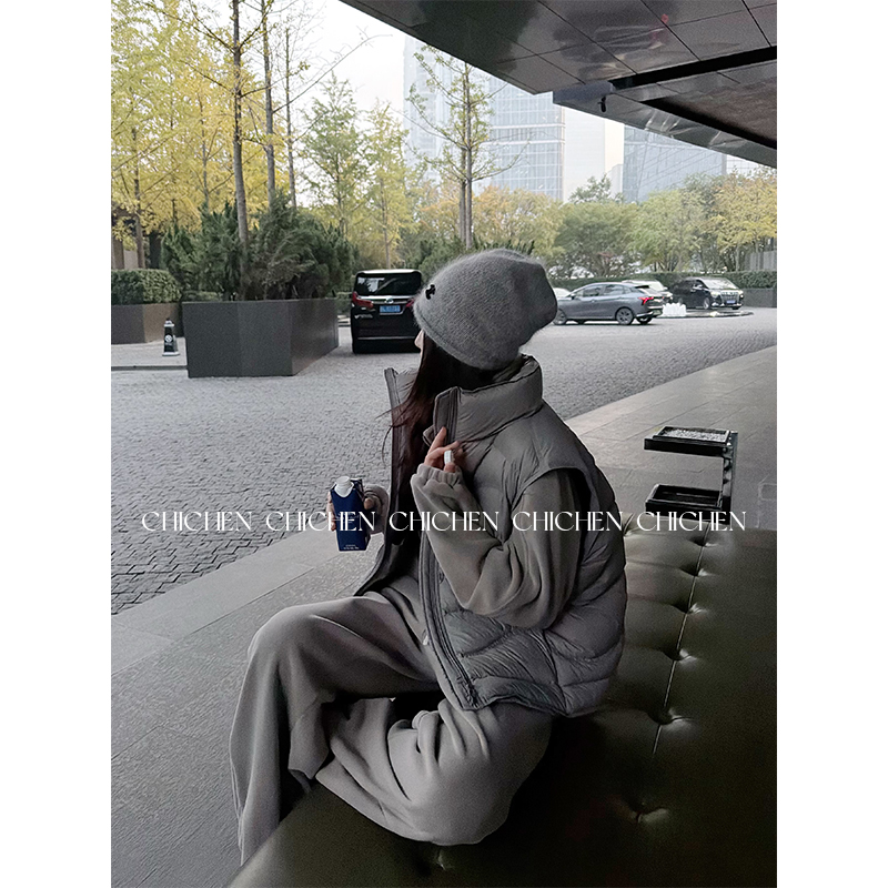 CHICHEN晨妍 城市浪潮 白鸭绒宽松无袖纯色羽绒马甲女款外穿冬季