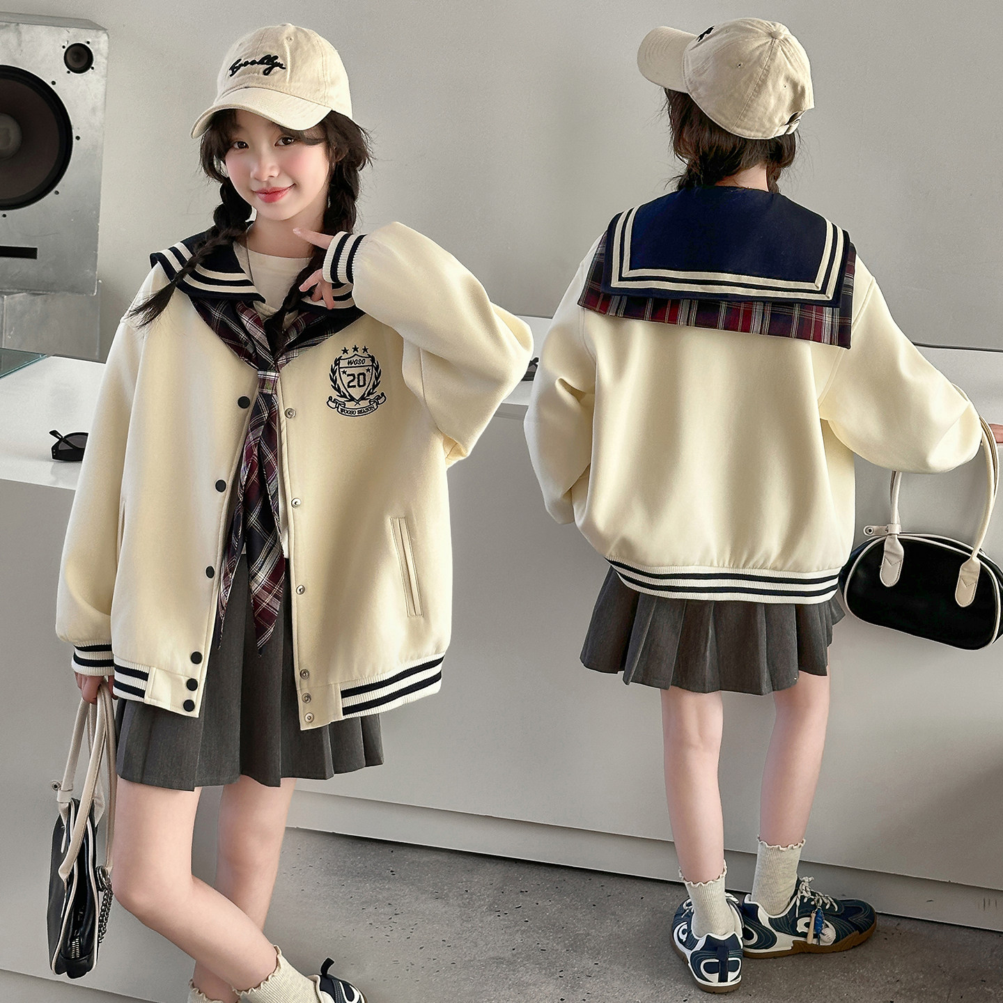 女童春季海军领棒球服2026新款春装潮学院风刺绣外套儿童洋气上衣,童装/婴儿装/亲子装,普通外套,淘宝优惠券,粉丝福利购,淘宝优惠卷