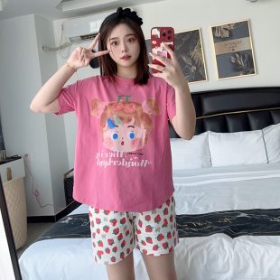 两件套 薄款 日系可爱樱桃纯棉睡衣女夏休闲短裤 宽松圆领家居服套装