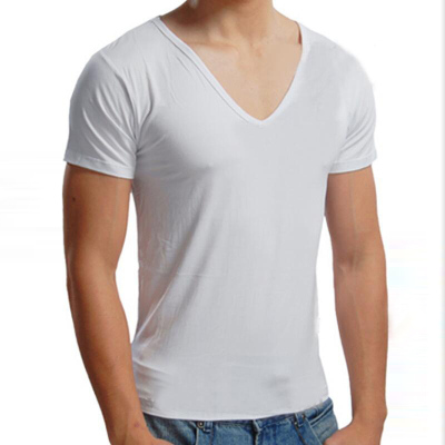 潮男士纯色鸡心领紧身打底衫定制