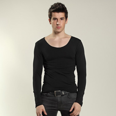 定制男士无痕圆领长袖T恤大圆领
