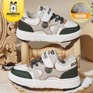巴布豆男童鞋冬季加绒二棉鞋儿童防滑运动鞋女小学生软底低帮板鞋