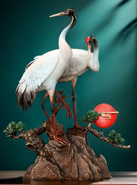 《松鹤延年》铜仙鹤摆件寿星礼品送老人领导中式家居装饰商务礼物