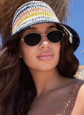 金属猫眼框墨镜女感新款时尚眼镜度假防紫外线欧美太阳镜男士