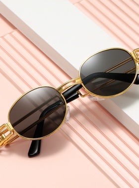 新款朋克复古墨镜男女个性金属圆框椭时尚太阳镜潮人街拍嘻哈眼镜