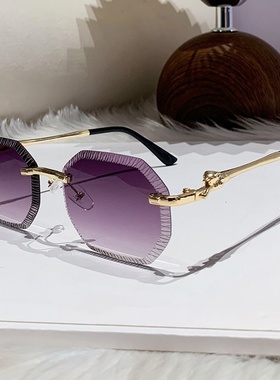跨境欧美墨镜时尚方形金属感2025新款锯齿镜片无框太阳镜遮阳