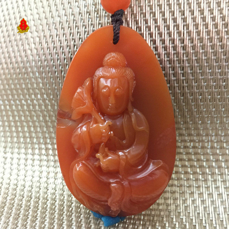 福济堂 天然南红玛瑙 持莲观音吊坠 男士观世音全身挂件项坠菩萨