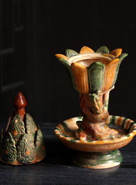 唐三彩陶瓷香薰炉手工宝莲灯香炉古玩收藏中式家居复古怀旧陶器