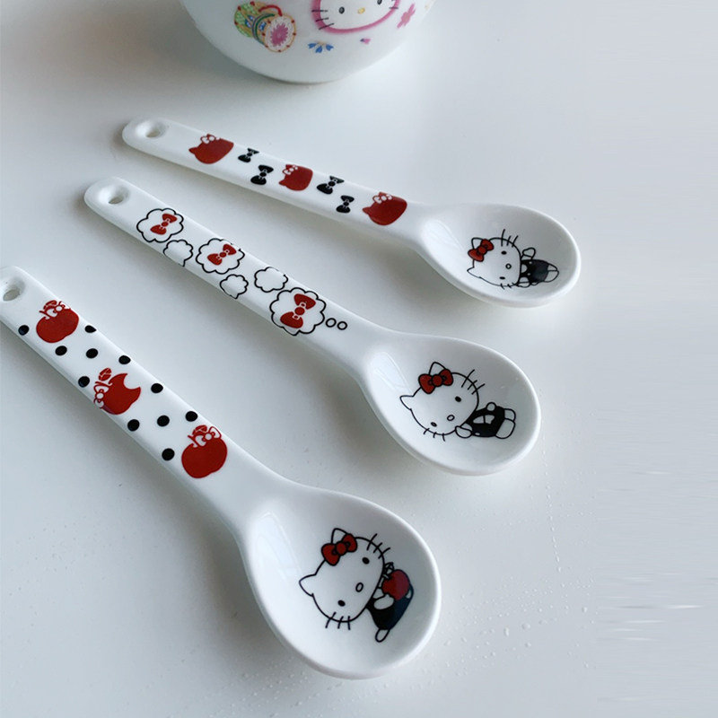 hellokitty陶瓷调羹可爱喝汤匙家用勺子高颜值儿童饭勺创意甜品勺