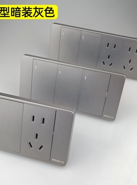 118型暗装开关插座面板灰色家用墙壁长方形多孔排插座十五二十孔