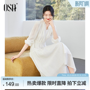 春夏飘逸裙子 款 OSA欧莎显白仙女裙V领雪纺连衣裙女中长款 2025款
