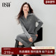 OSA欧莎灰色针织连衣裙女秋冬2025新款 半拉链翻领气质直筒长裙子