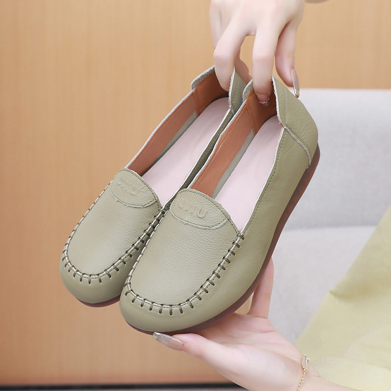 2026新款头层牛皮豆豆鞋女平底真皮妈妈鞋软底防滑牛筋底舒适单鞋,女鞋,浅口单鞋,淘宝优惠券,粉丝福利购,淘宝优惠卷