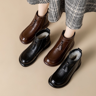 妈妈棉鞋女冬季加绒加厚保暖真皮短靴女软底中老年人皮毛一体女鞋