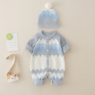 单排扣长爬纯棉秋冬带帽爬服