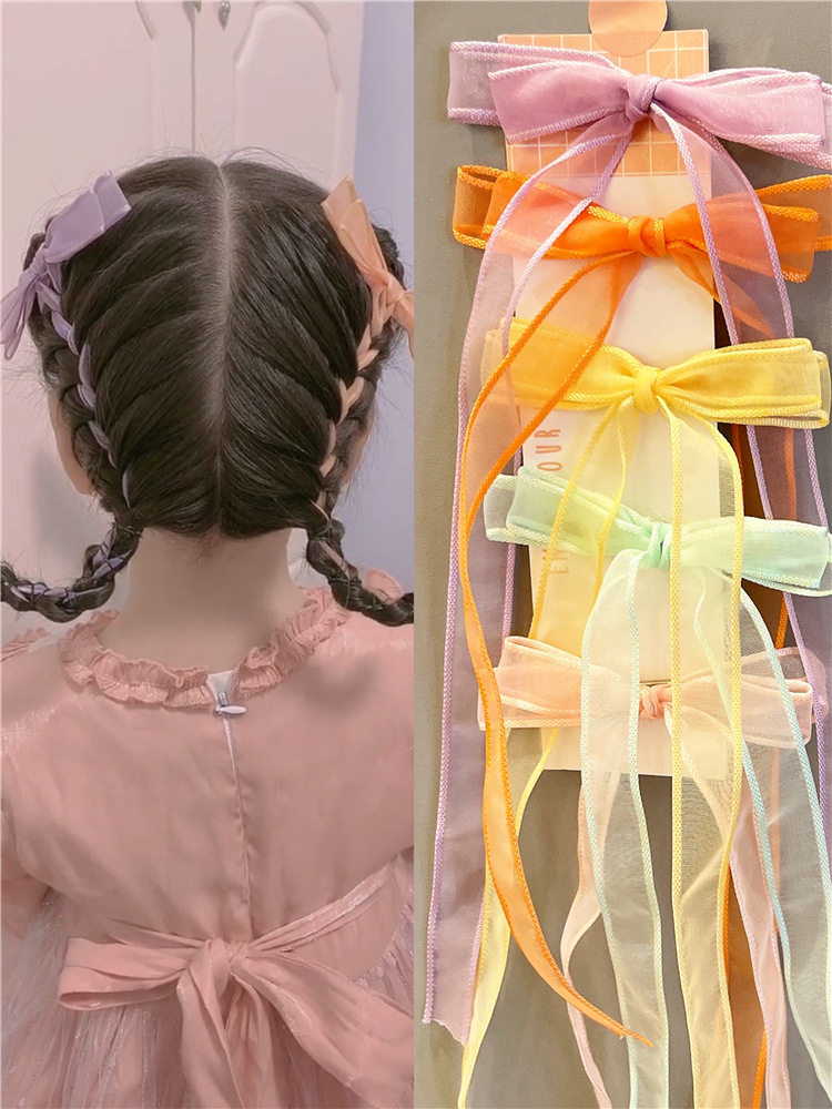 女童蝴蝶结发饰发卡儿童编发头饰宝宝夹子小女孩飘带网红公主发夹