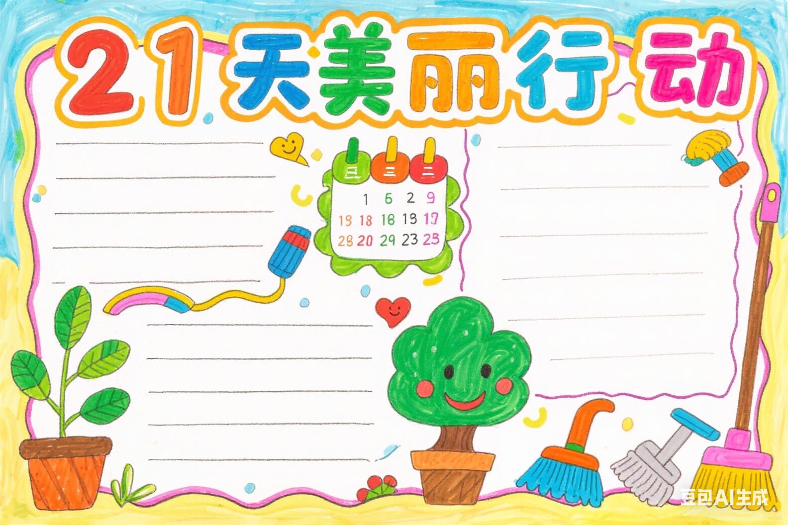 21天美丽行动表格记录运动模板电子版小学生a4素材图打印文化566