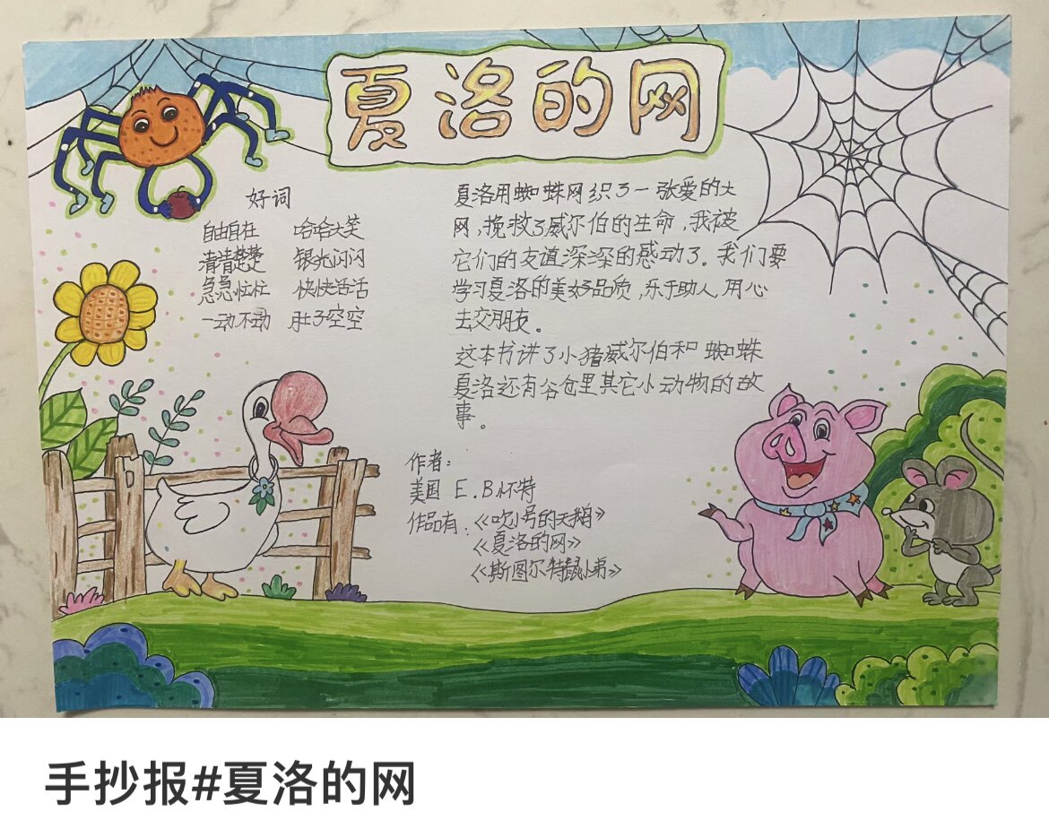 夏洛的网手抄报电子版模板小学生黑白线稿好书推荐读后感笔记推荐