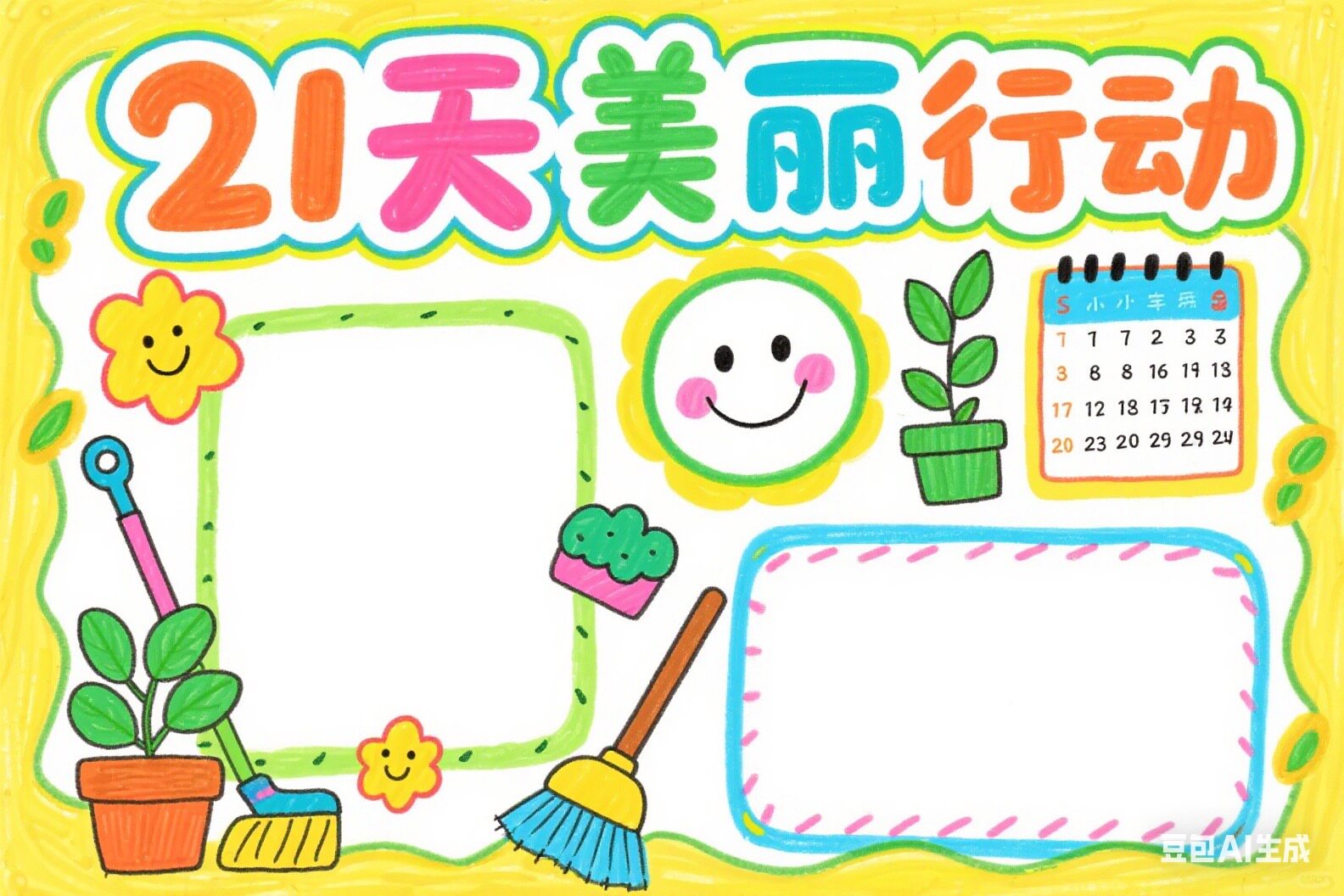 21天美丽行动表格记录运动模板电子版小学生a4素材图打印文化绘画