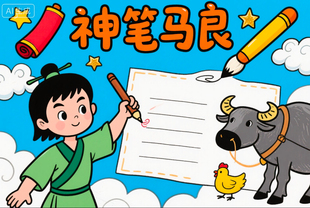 神笔马良手抄报小学生二年级读后感好书推荐快乐阅读线 线稿涂色