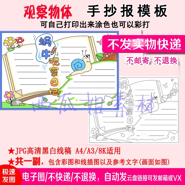 观察物体观察蜗牛手抄报模板小学生万能专用的电子校园儿童素材幼