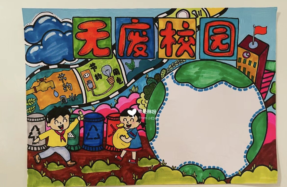 共创无废校园城市手抄报模板内容文字小学生线稿简单可打印环保