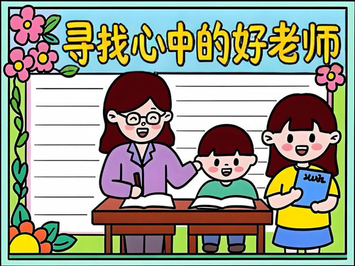 寻找我心目中的老师手抄报模板内容文字小学生线稿简单可打印致敬
