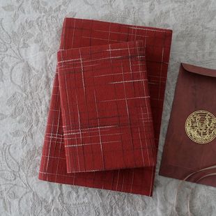 经典格子a5书衣书套a6笔记本手账本红色布面可调节保护套手工书皮