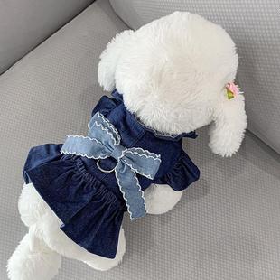 可卡犬衣服狗宠物春秋装牛仔公主裙可爱裙子泰迪博美比熊幼犬牵引