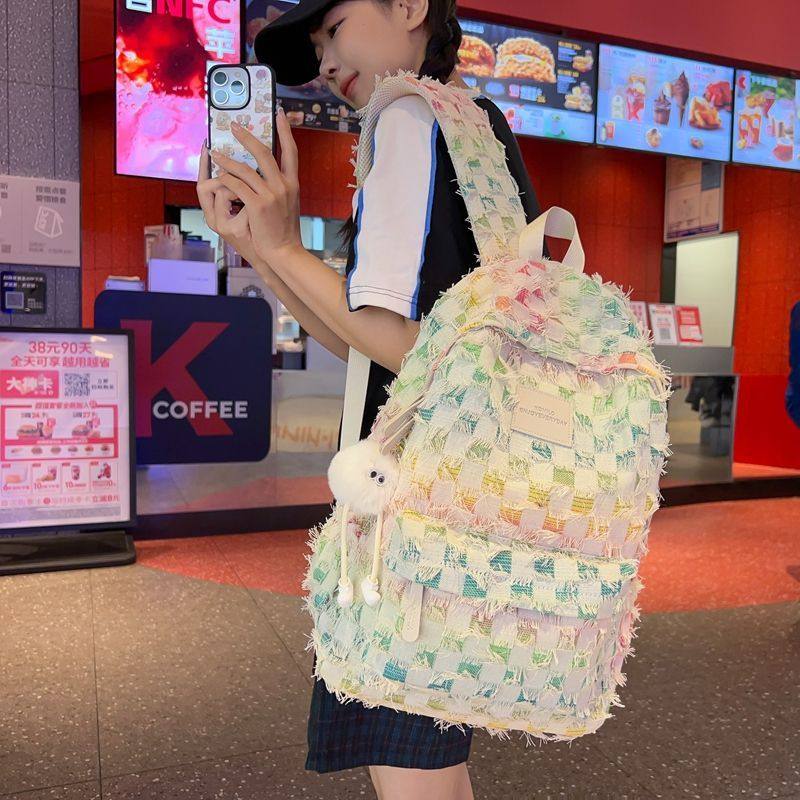 小众设计大学生少女渐变学生星星双肩包彩色大格子大容量书包背包,运动包/户外包/配件,双肩包,淘宝优惠券,粉丝福利购,淘宝优惠卷