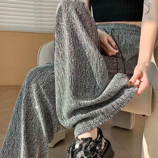 重工闪闪烫钻阔腿裤女2026夏季薄款高腰垂感休闲女裤直筒拖地长裤