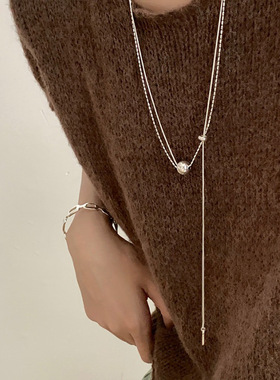 抽拉式链条金属项链女小众设计感秋冬配饰珍珠毛衣链轻奢感